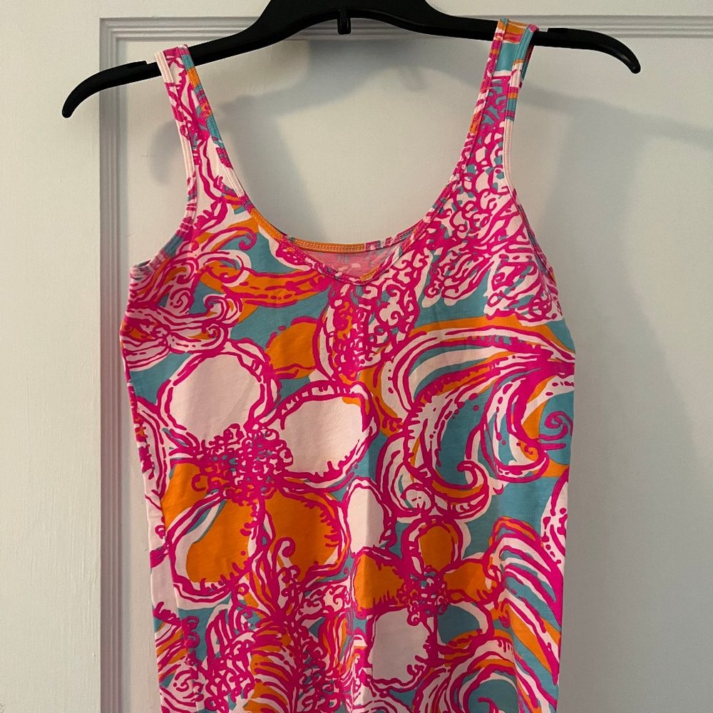 Lilly Pulitzer Tabbie V-Neck Tank Top Shorely Blue Feeling Tanked Size XS